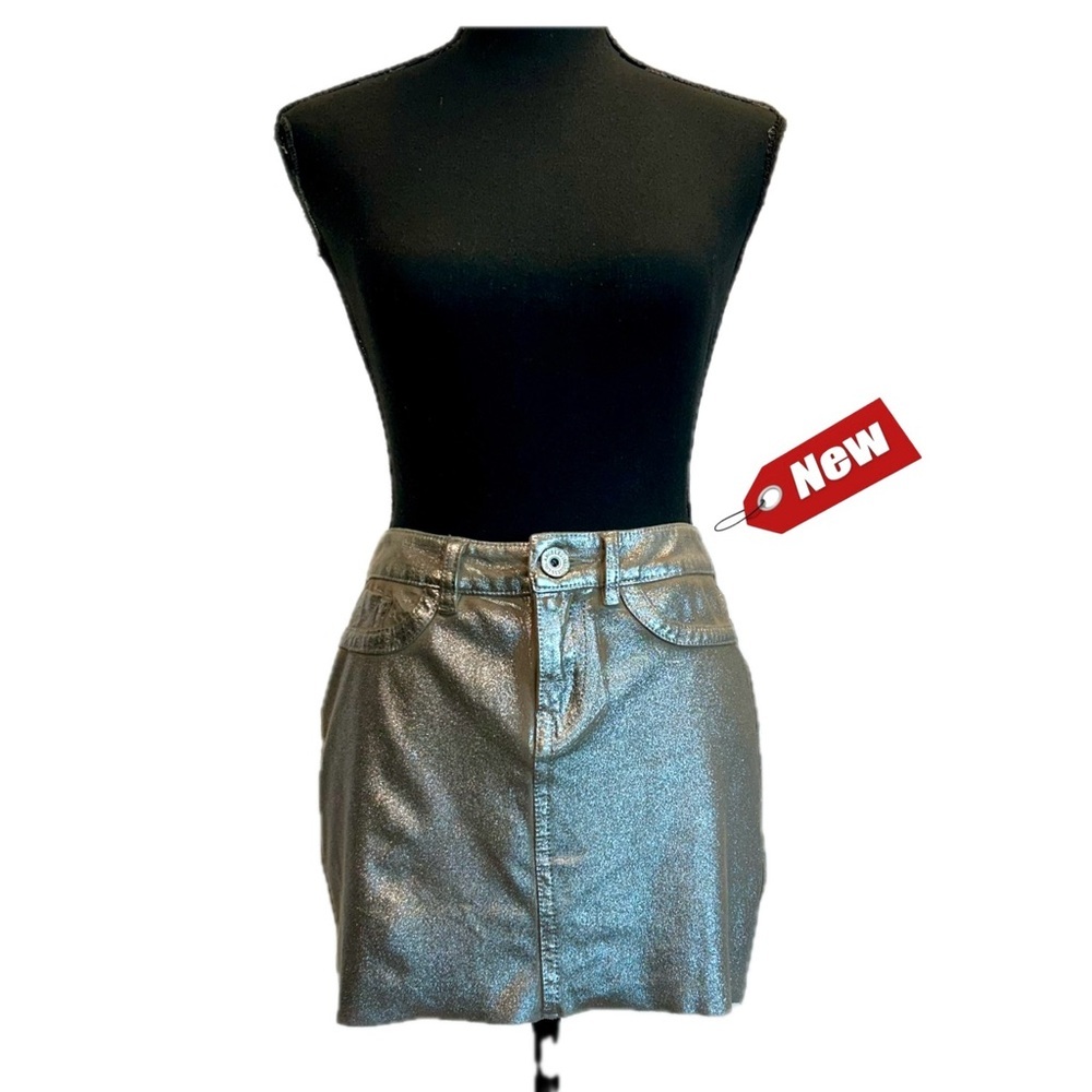 Guess Panarea metallic faux suede miniskirt in wolf brown Sz 27 NWT clubwear